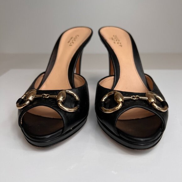 Gucci Sandal Women 36.5 Horsebit Emboss Leather Work Party Resort Italy Core Go - Picture 3 of 16